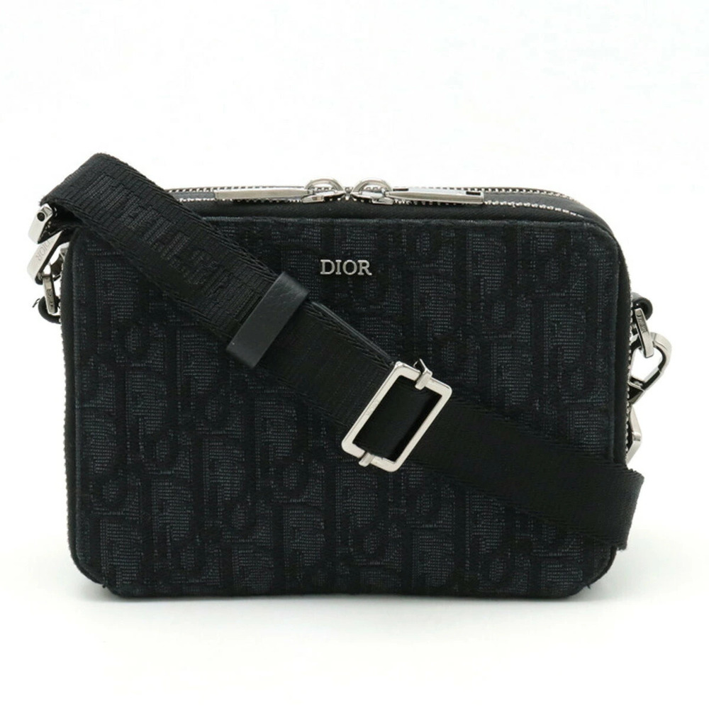 Christian Dior Oblique Jacquard Pouch Clutch Accessory Case Shoulder Bag Black